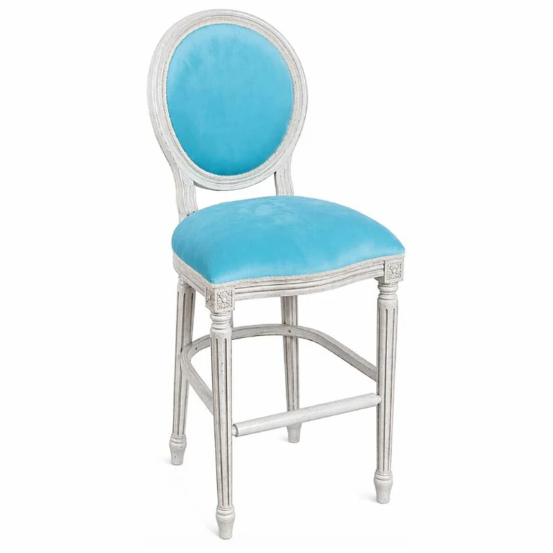 Casa Padrino Luxus Barock Barstuhl Hellblau / Hellgrau H. 127 cm - Barock Bar Möbel