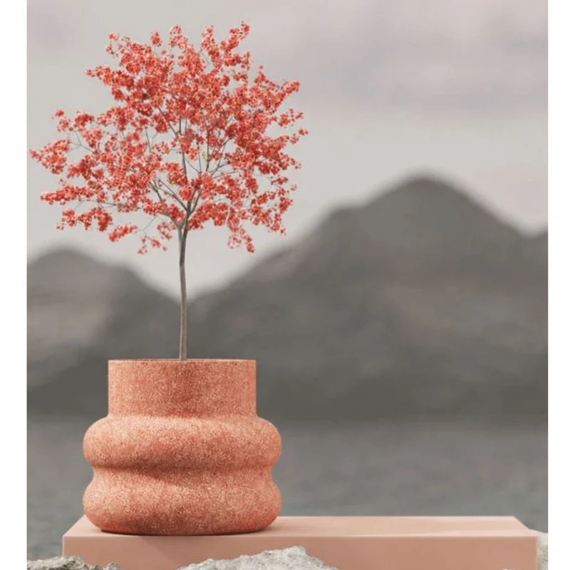 Casa Padrino Luxus Beton Blumentopf Rot Ø 70 x H. 60 cm - Runder Pflanzentopf - Garten & Terrassen Deko