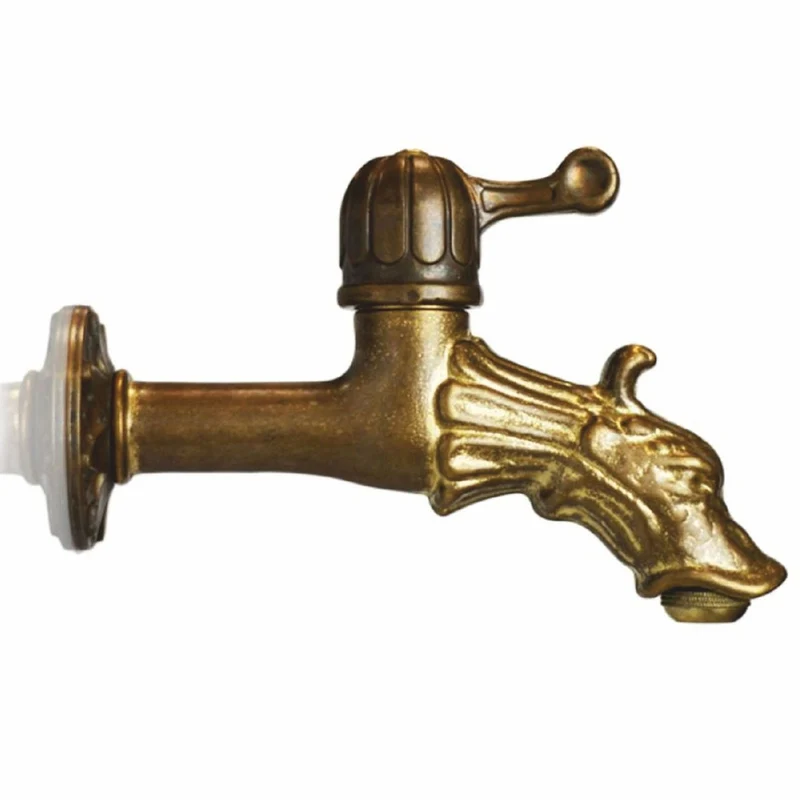 Casa Padrino Jugendstil Wandbrunnen Weiß / Antik Messing H. 122 cm - Garten Accessoires