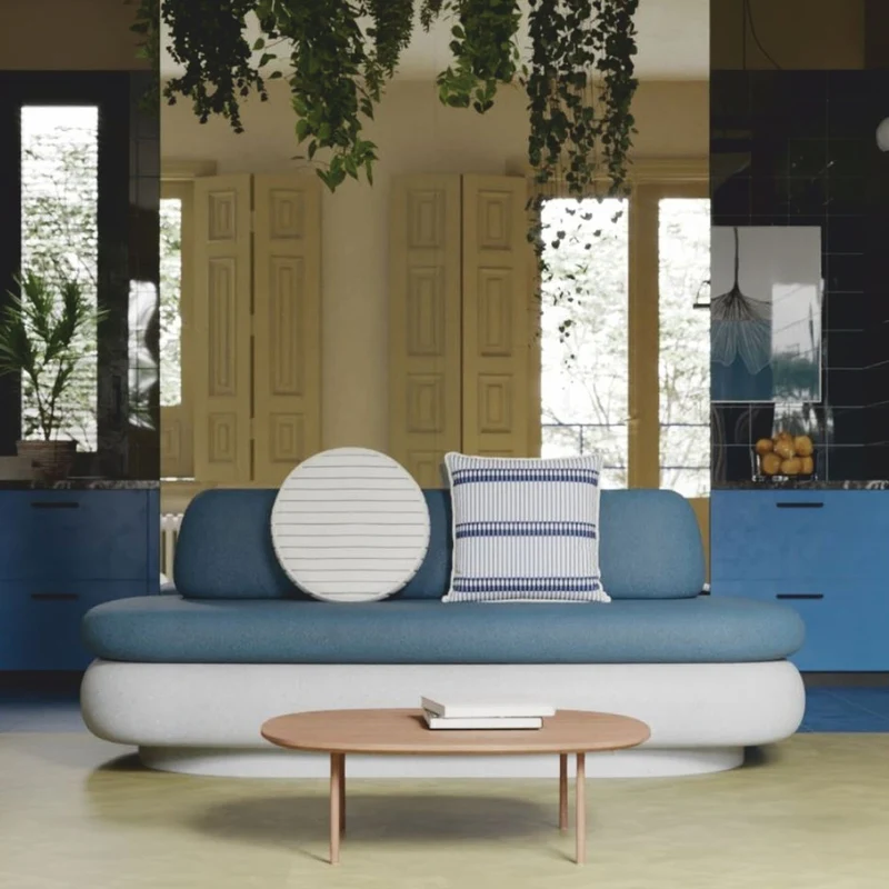 Casa Padrino Luxus Beton Sofa Weiß / Blau 188 cm - Outdoor Garten Sofa