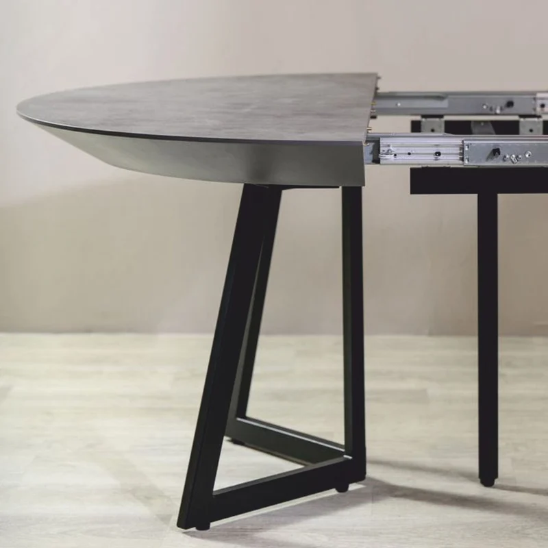 Casa Padrino Esstisch Grau / Schwarz 138-314 cm - Runder Ausziehbarer Küchentisch