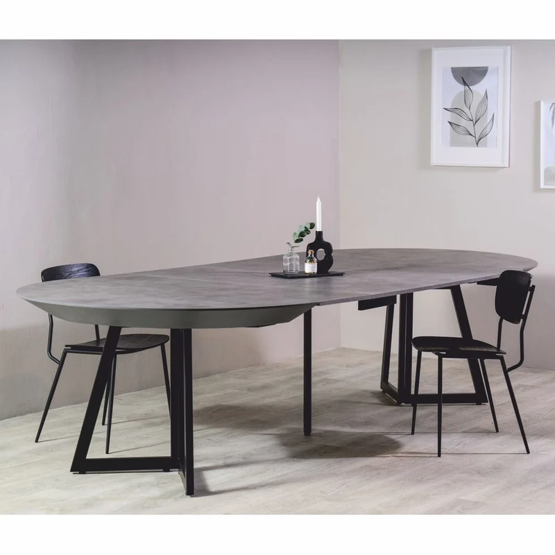 Casa Padrino Esstisch Grau / Schwarz 138-314 cm - Runder Ausziehbarer Küchentisch