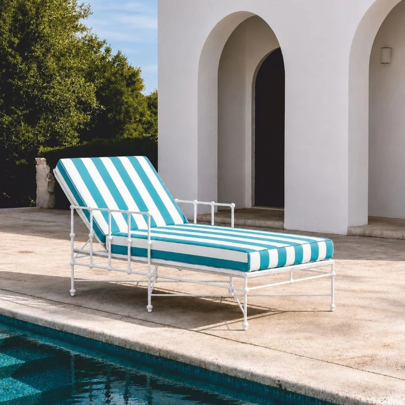 Casa Padrino Luxus Gartenliege mit Armlehnen Weiß / Türkis 190 cm - Hotel & Garten Möbel VPP