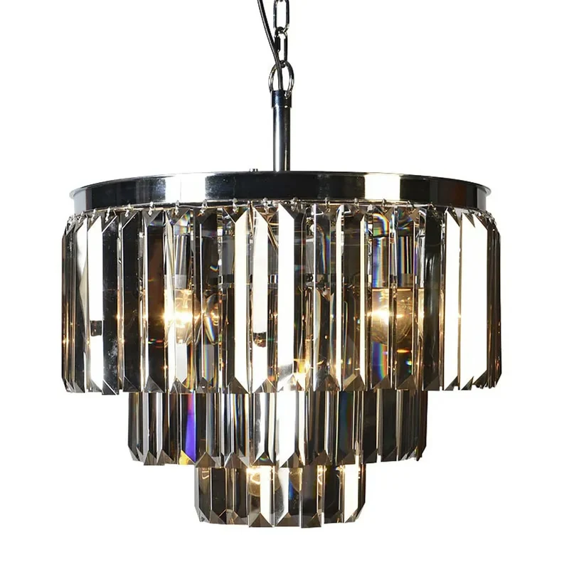 Casa Padrino Luxus Hängeleuchte Rauchglas / Silber Ø 54 x H. 42 cm - Dreistufige Kristall Pendelleuchte