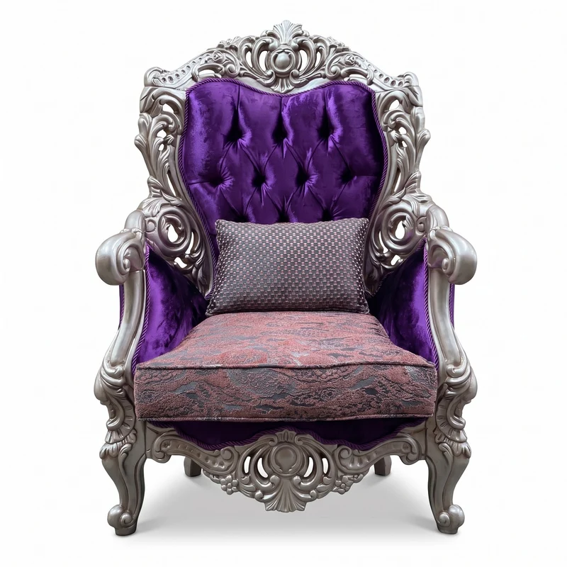 Casa Padrino Luxus Barock Wohnzimmer Sessel in Lila und Silber, Breite 90 cm, Höhe 126 cm