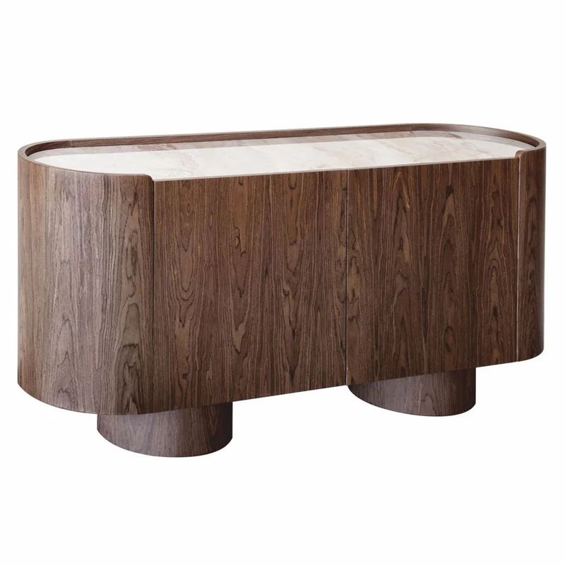 Casa Padrino Luxus Sideboard mit 2 Türen und Keramikplatte Braun / Creme 160 cm