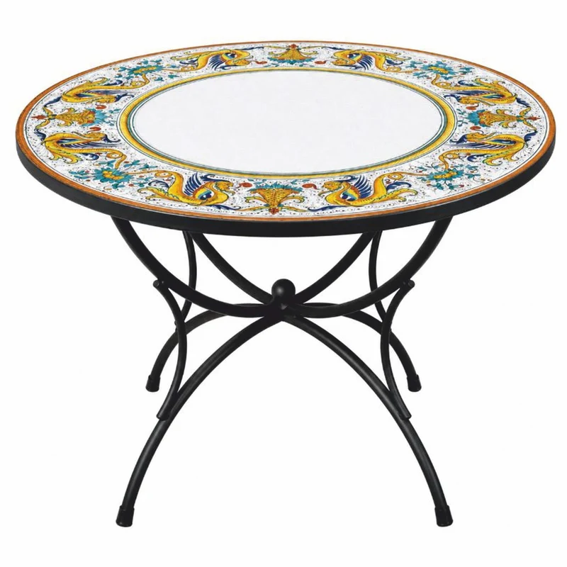 Casa Padrino Luxus Jugendstil Esstisch Weiß / Bunt / Schwarz Ø 120 cm - Runder Gartentisch - Garten Möbel - Made in Italy