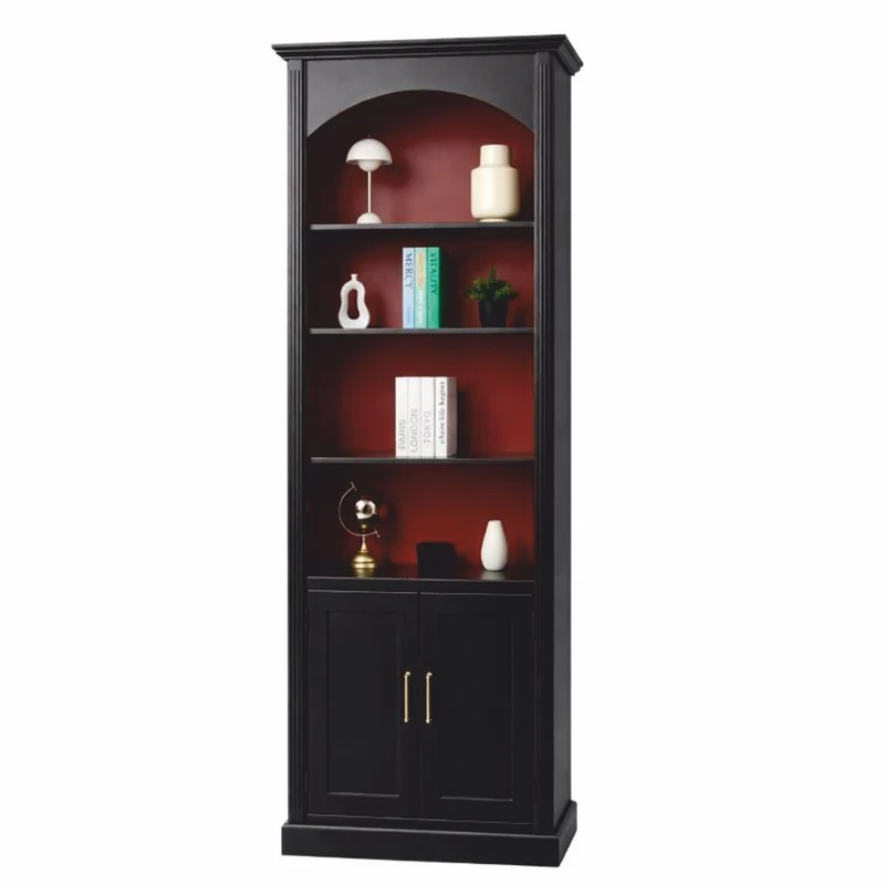 Casa Padrino Landhausstil Bücherschrank Schwarz / Bordeauxrot 102 x H. 250 cm - Landhausstil Möbel