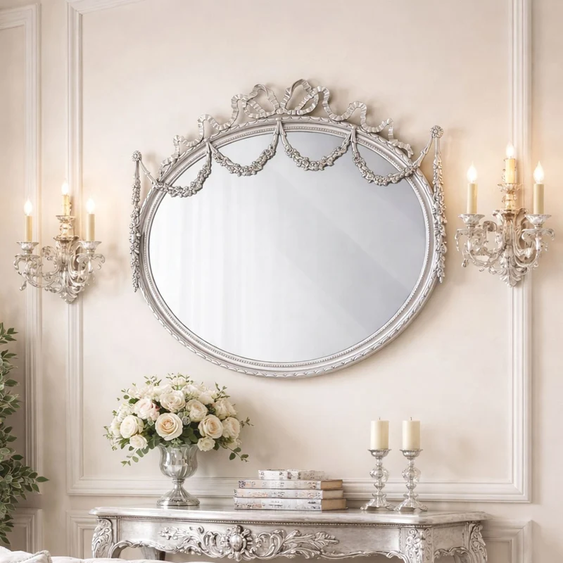 Casa Padrino Luxus Barock Massivholz Spiegel Silber 103 cm - Made in Italy