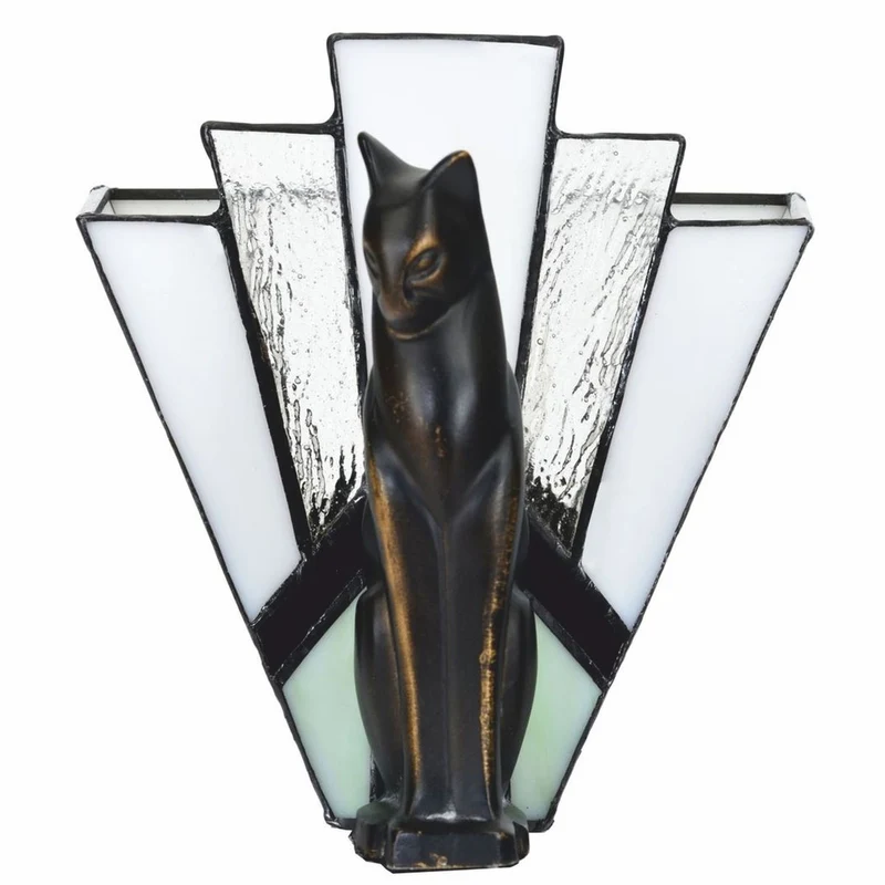 Casa Padrino Art Deco Tiffany Tischleuchte Katze Schwarz / Weiß H. 18,5 cm