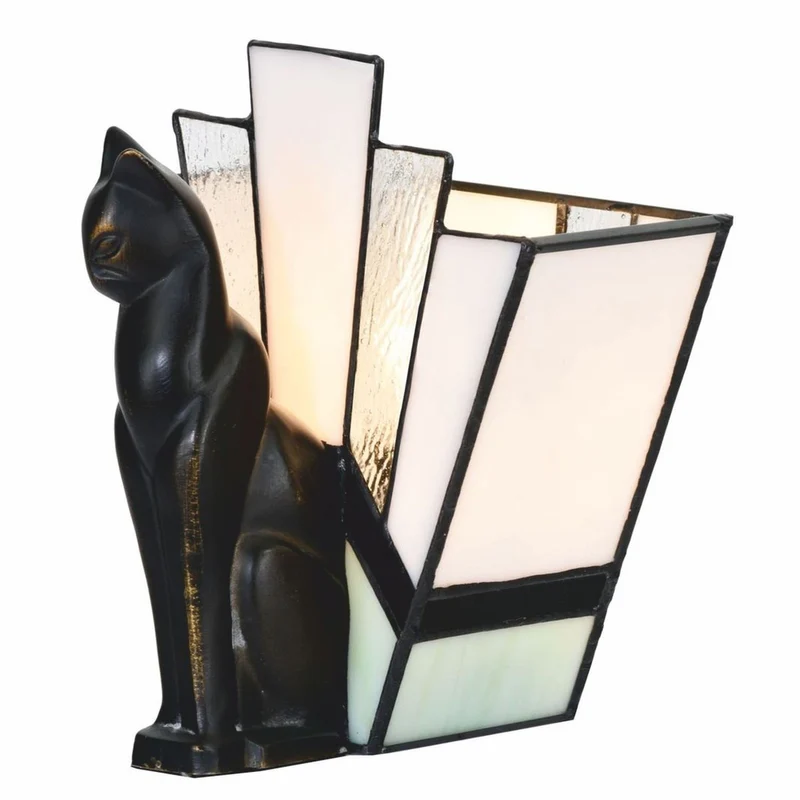 Casa Padrino Art Deco Tiffany Tischleuchte Katze Schwarz / Weiß H. 18,5 cm