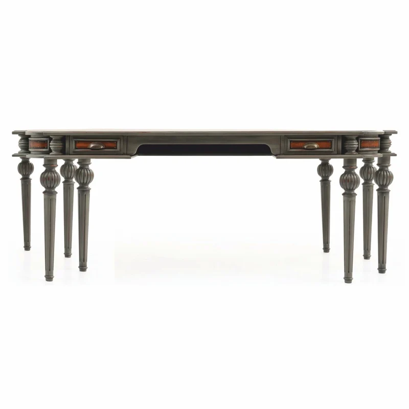 Casa Padrino Luxus Barock Massivholz Schreibtisch Braun / Grau 204 cm - Prunkvolle Büro Möbel - Barockstil Büro Möbel