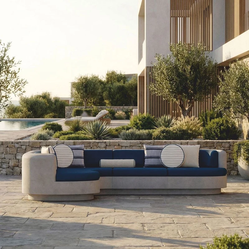 Casa Padrino Luxus Ecksofa Linke Seite Grau / Blau 335 x 281 cm - Modulares Beton Sofa