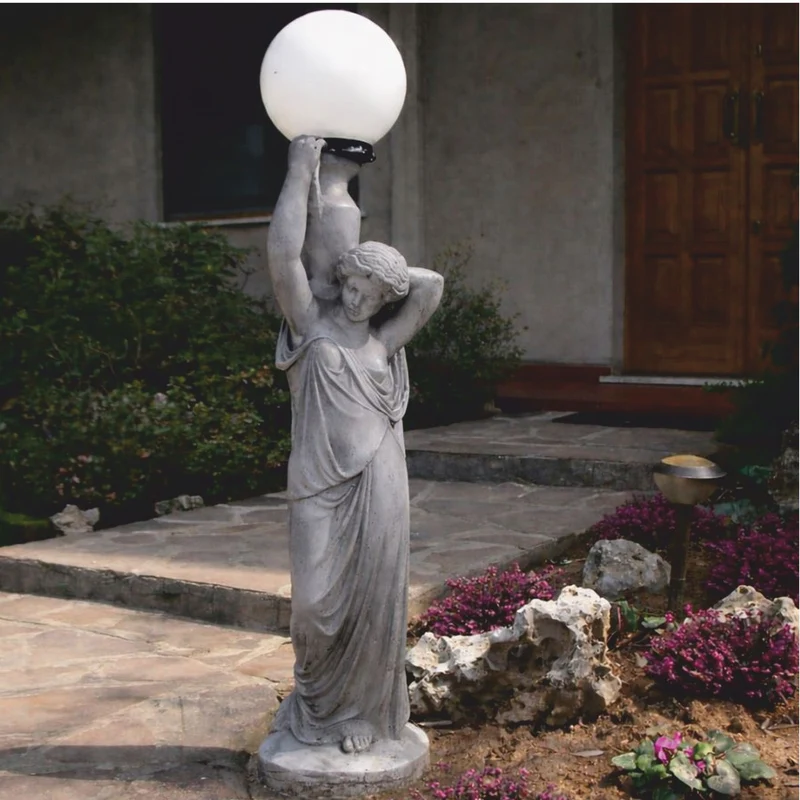 Casa Padrino Jugendstil Gartenleuchte Skulptur Frau Grau / Weiß H. 120 cm