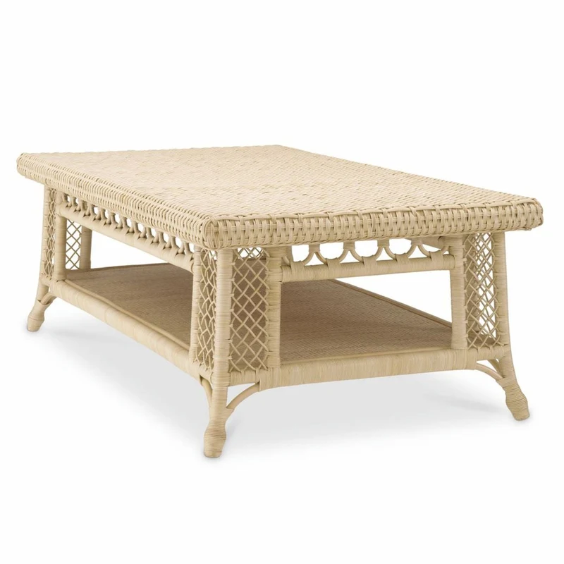 Casa Padrino Luxus Rattan Couchtisch Naturfarben 140 cm - Rattan Wohnzimmer Möbel