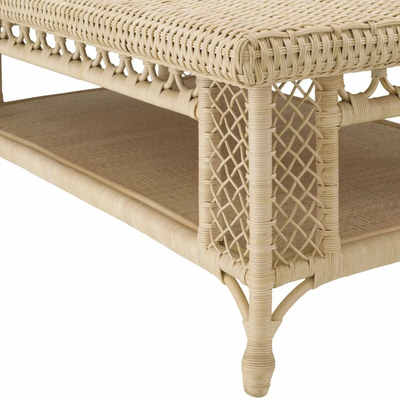 Casa Padrino Luxus Rattan Couchtisch Naturfarben 140 cm - Rattan Wohnzimmer Möbel