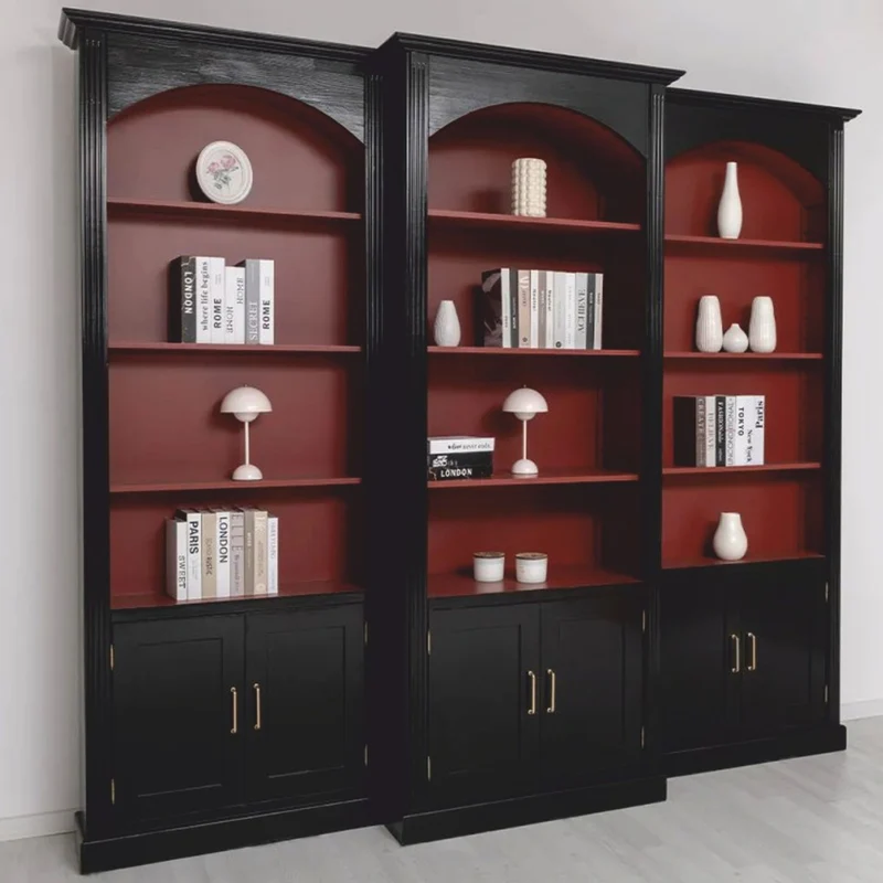 Casa Padrino Landhausstil Bücherschrank 3er Set Schwarz / Bordeauxrot - Landhausstil Möbel