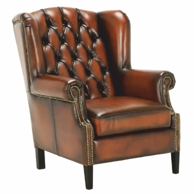 Casa Padrino Luxus Chesterfield Leder Ohrensessel Vintage Braun / Schwarz H. 105 cm