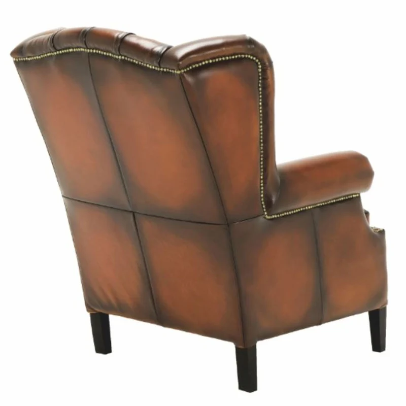 Casa Padrino Luxus Chesterfield Leder Ohrensessel Vintage Braun / Schwarz H. 105 cm
