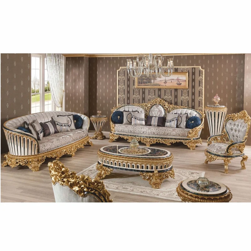 Casa Padrino Luxus Barock Sessel Grau / Gold / Blau - Barock Wohnzimmer & Hotel Sessel - Prunkvolle Barock Möbel