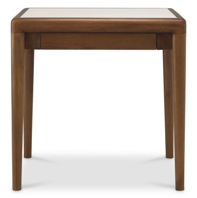 Casa Padrino Luxus Mahagoni Beistelltisch mit Marmorplatte und Schublade Braun / Beige
