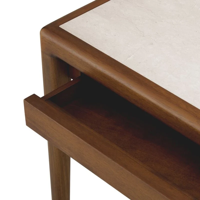Casa Padrino Luxus Mahagoni Beistelltisch mit Marmorplatte und Schublade Braun / Beige