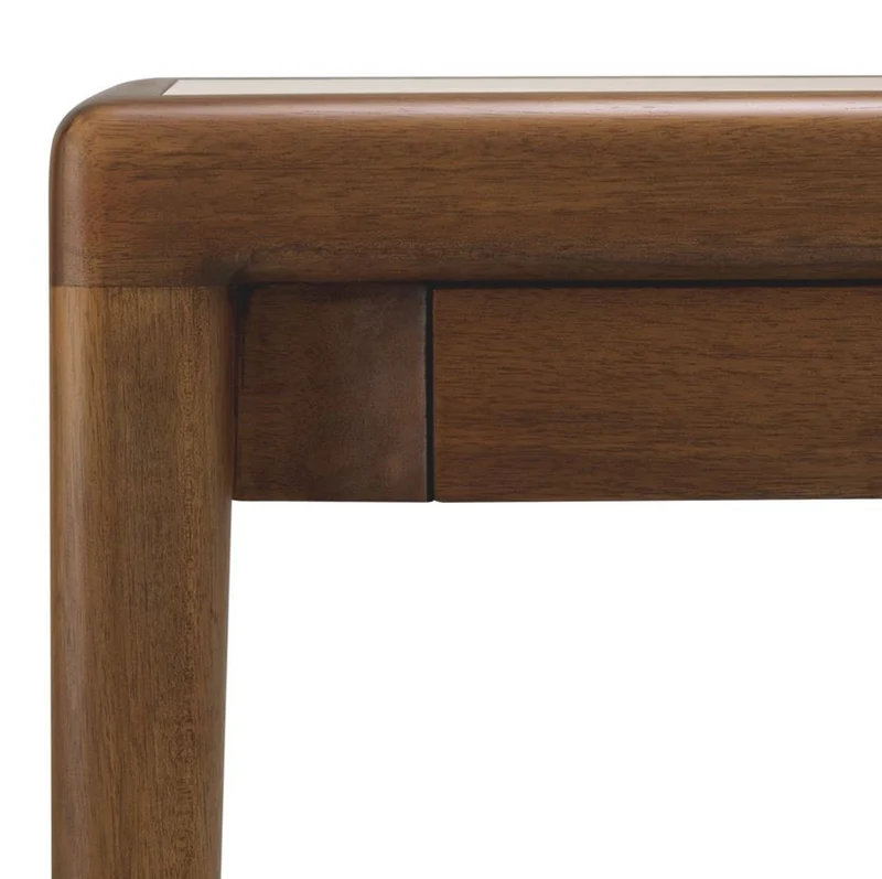 Casa Padrino Luxus Mahagoni Beistelltisch mit Marmorplatte und Schublade Braun / Beige