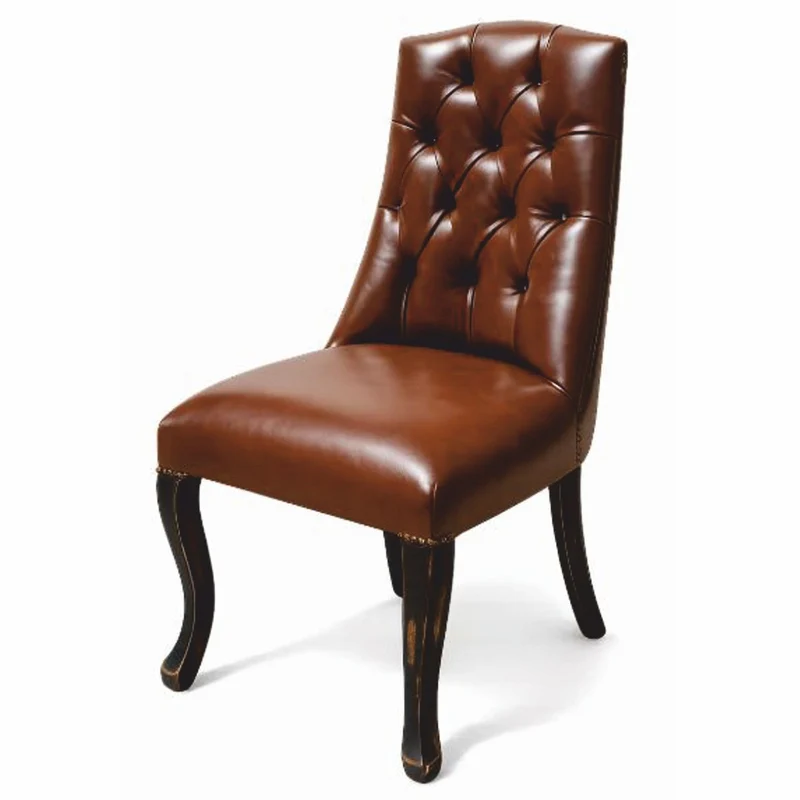 Casa Padrino Chesterfield Leder Esszimmer Stuhl Braun / Antik Schwarz - Echtleder Stuhl - Chesterfield Möbel - Leder Möbel - Esszimmer Möbel