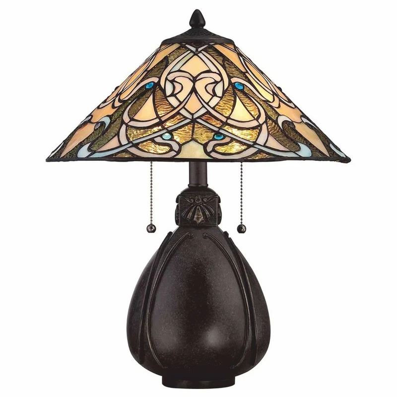 Casa Padrino Tiffany Tischleuchte Bunt / Bronze H. 49,5 cm - Tiffany Leuchten