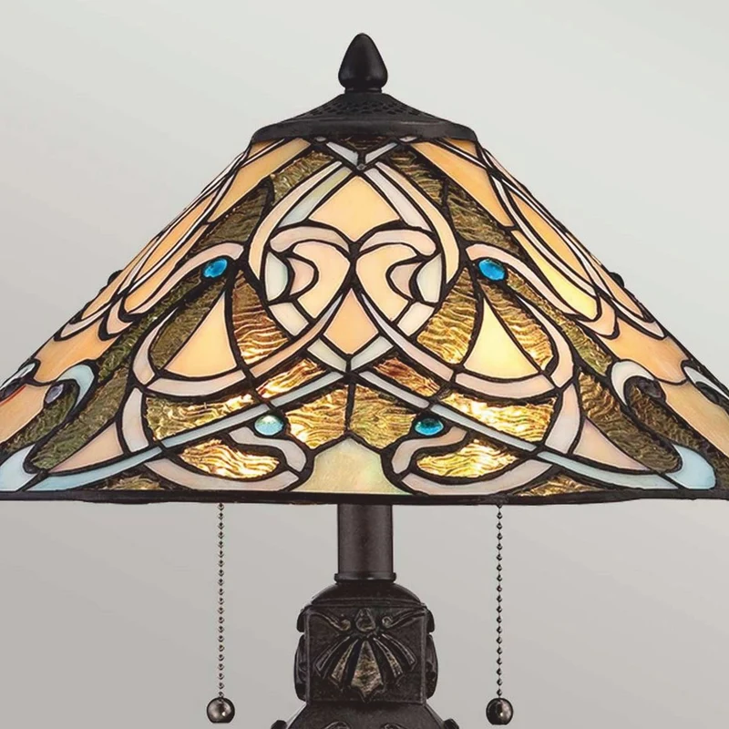 Casa Padrino Tiffany Tischleuchte Bunt / Bronze H. 49,5 cm - Tiffany Leuchten