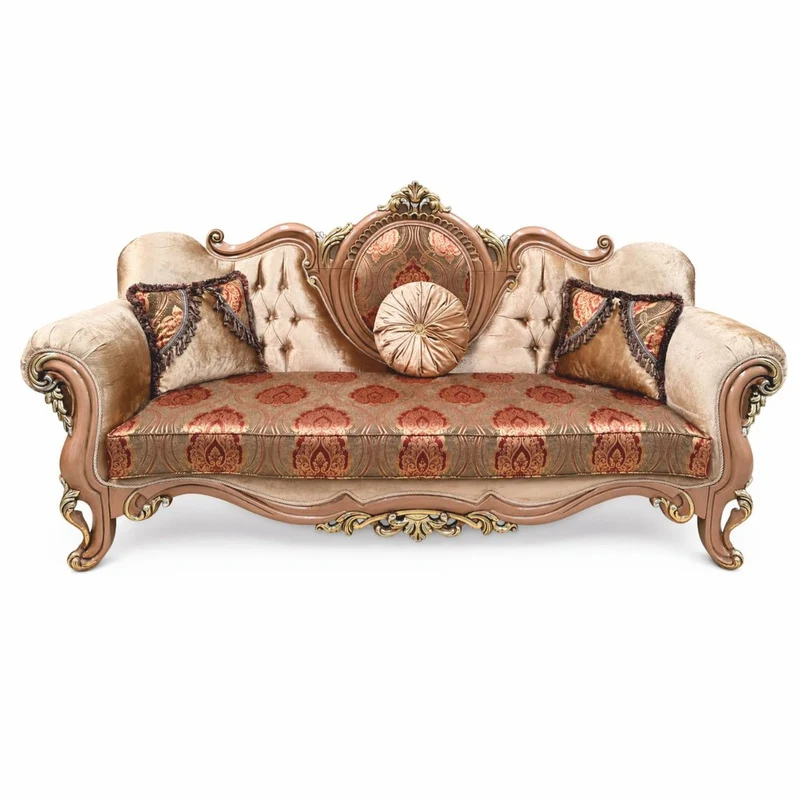 Casa Padrino Luxus Barock Sofa mit Kissen Gold / Grau / Bordeauxrot / Braun 250 cm - Prunkvolles Barockstil Wohnzimmer Sofa - Barock Möbel