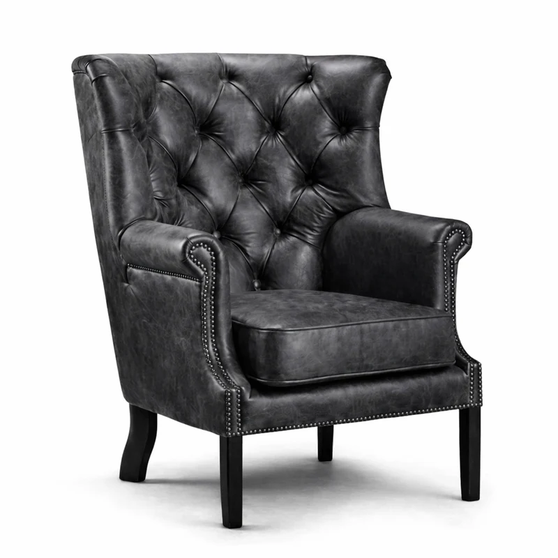 Casa Padrino Luxus Chesterfield Leder Sessel Vintage Dunkelgrau / Schwarz H. 115 cm