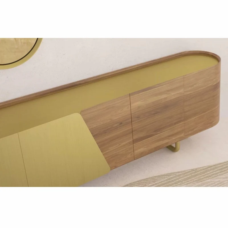 Casa Padrino Luxus Sideboard mit 4 Türen Gelb / Braun / Messing 235 cm - Hotel Möbel