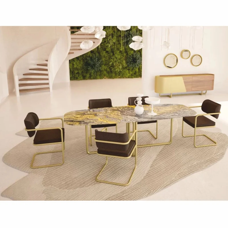 Casa Padrino Luxus Sideboard mit 4 Türen Gelb / Braun / Messing 235 cm - Hotel Möbel