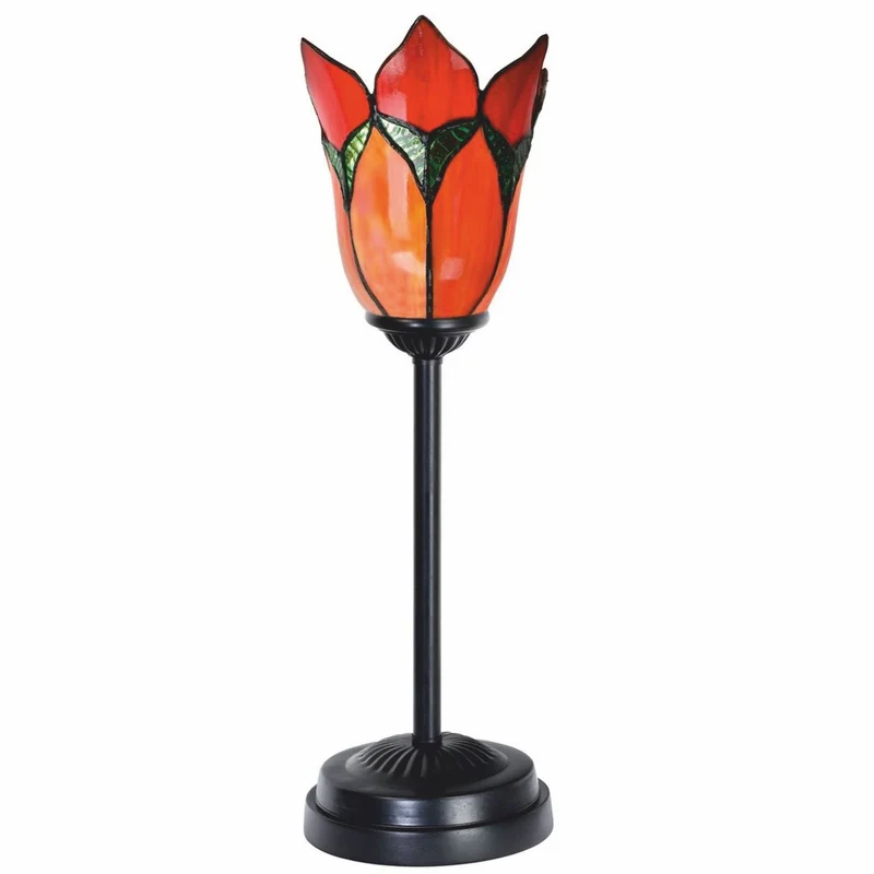 Casa Padrino Art Deco Tiffany Tischleuchte Blume Rot / Grün / Schwarz H. 46 cm