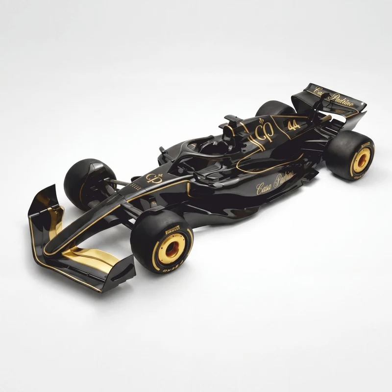 Casa Padrino XXL Deko Formel 1 Rennwagen Schwarz / Gold 180 cm - Wanddeko
