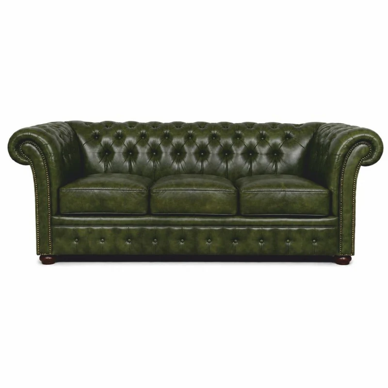 Casa Padrino Luxus Chesterfield Leder 3er Sofa Vintage Dunkelgrün / Dunkelbraun 210 cm