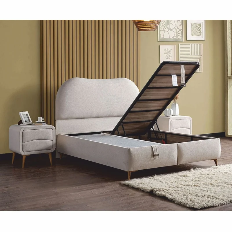 Casa Padrino Luxus Doppelbett mit Matratze und LED Beleuchtung Beige / Braun 180 x 200 cm - Hotel Möbel - Schlafzimmer Möbel