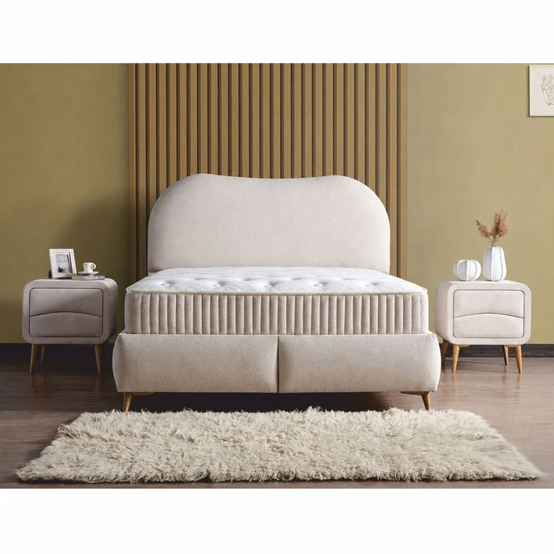 Casa Padrino Luxus Doppelbett mit Matratze und LED Beleuchtung Beige / Braun 180 x 200 cm - Hotel Möbel - Schlafzimmer Möbel