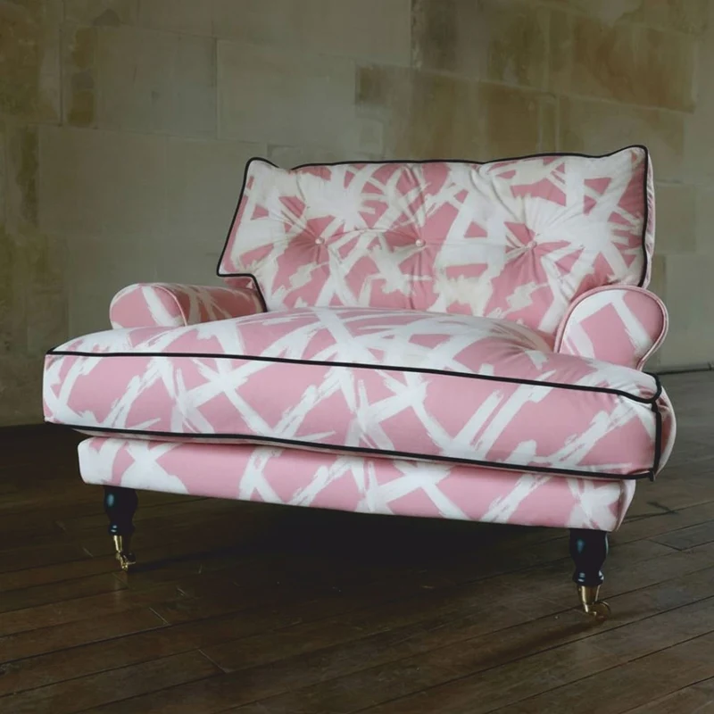 Casa Padrino Luxus Samt Sessel Rosa / Weiß / Schwarz / Messing 105 cm - Wohnzimmer & Hotel Möbel - Luxus Möbel