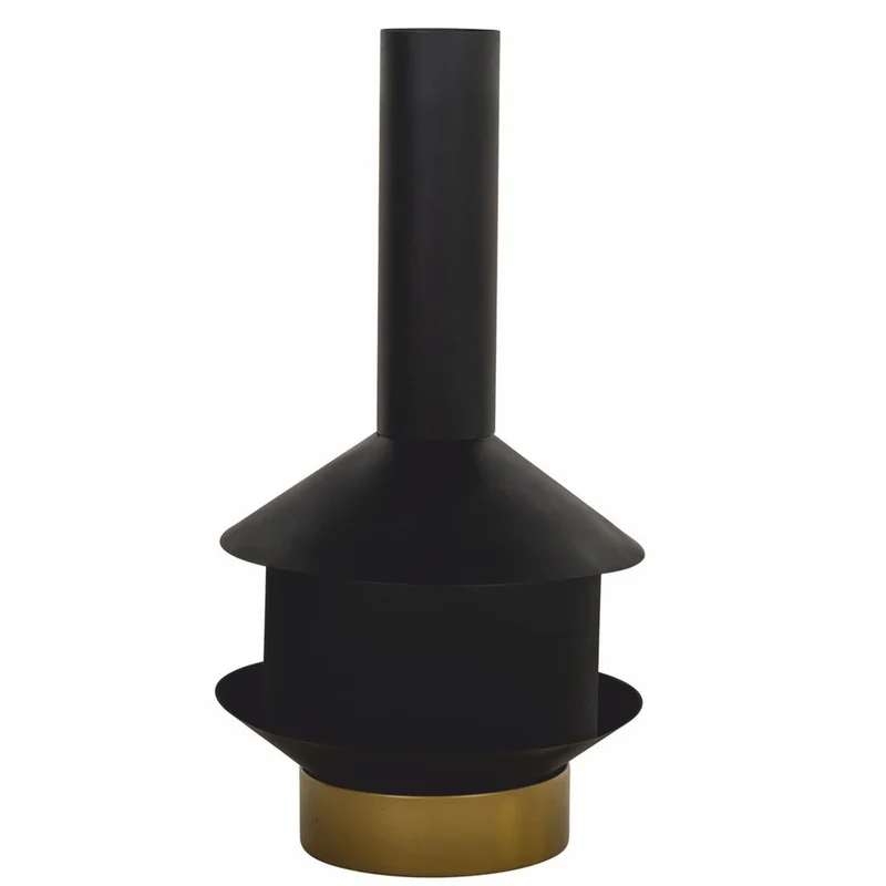 Casa Padrino Luxus Metall Gartenkamin Schwarz / Messing H. 105 cm - Garten Accessoires