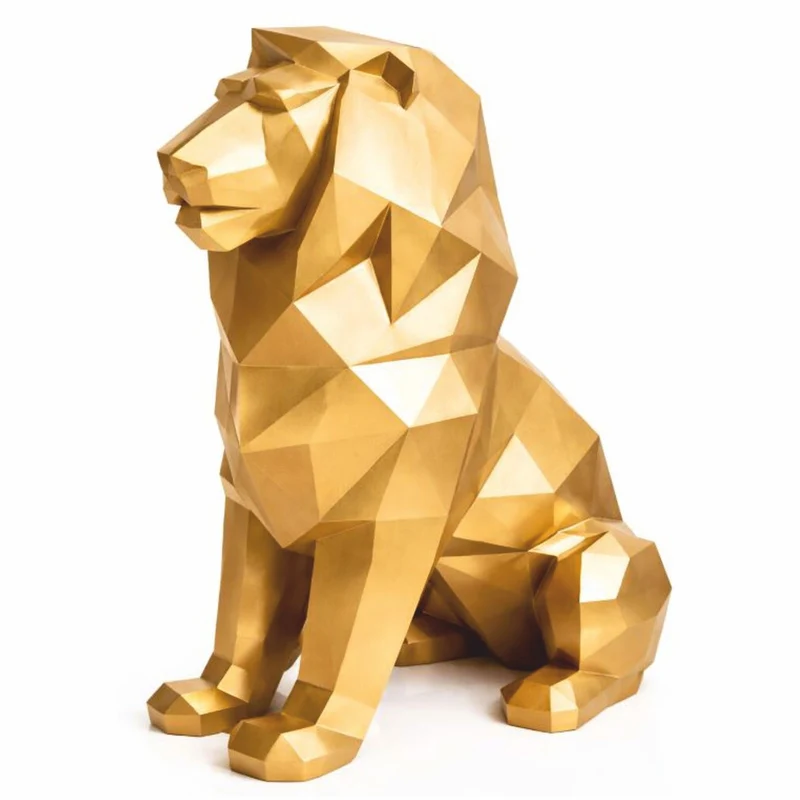 Casa Padrino XXL Deko Skulptur Löwe Gold H. 135 cm - Abstrakte Garten Figur