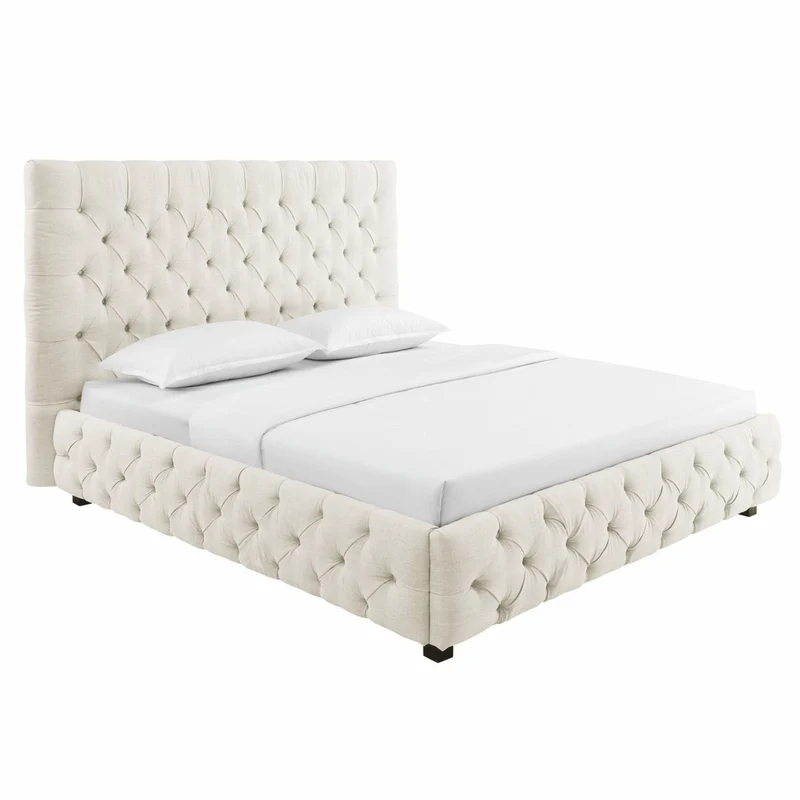 Casa Padrino Chesterfield Doppelbett Beige / Schwarz 180 x 200 cm - Schlafzimmer Möbel