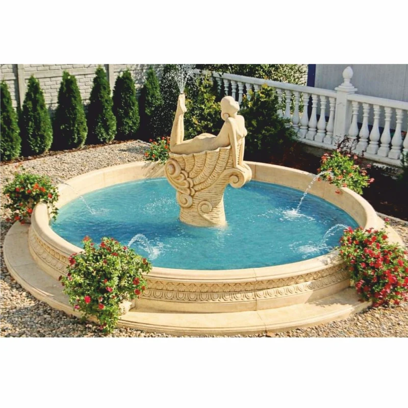 Casa Padrino Jugendstil Wasserspeier Skulptur Frau auf Muschel Sandfarben H. 192 cm