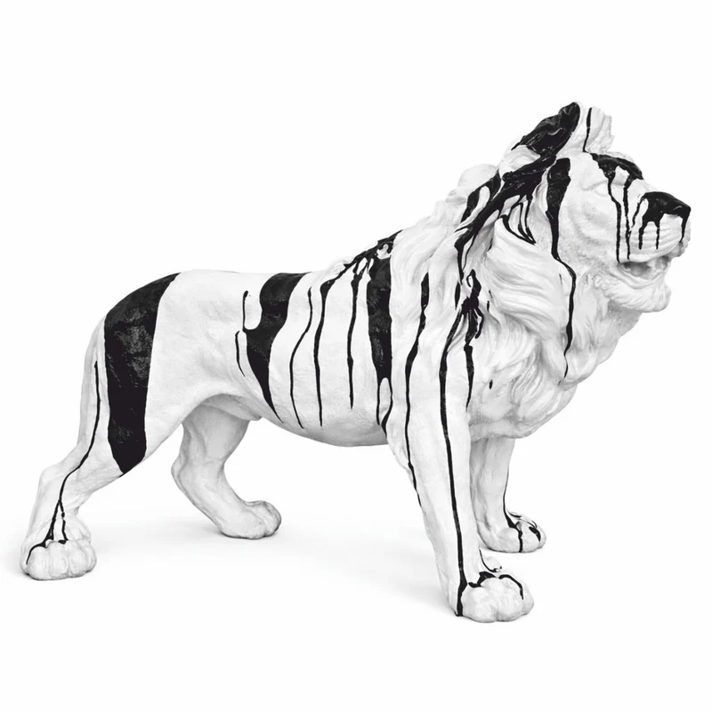 Casa Padrino Deko Skulptur Löwe Weiß / Schwarz 100 cm - Große Garten Figur