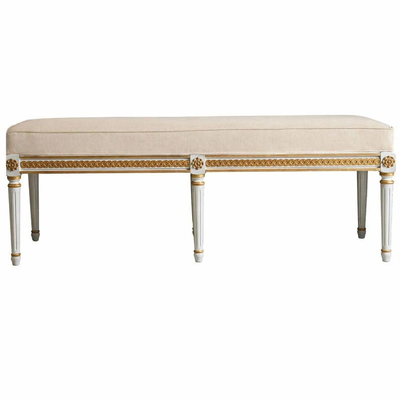 Casa Padrino Luxus Barock Sitzbank Beige / Weiß / Gold 153 cm - Made in Italy