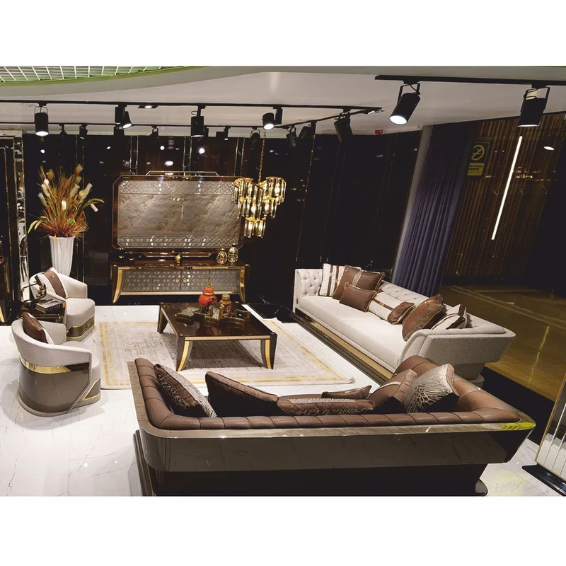 Casa Padrino Luxus Sofa Braun / Grau / Gold 263 cm - Wohnzimmer & Hotel Möbel