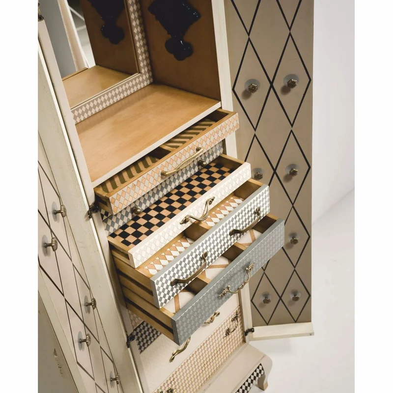 Casa Padrino Luxus Barock Schmuckschrank Creme / Bunt H. 170 cm - Barockstil Möbel