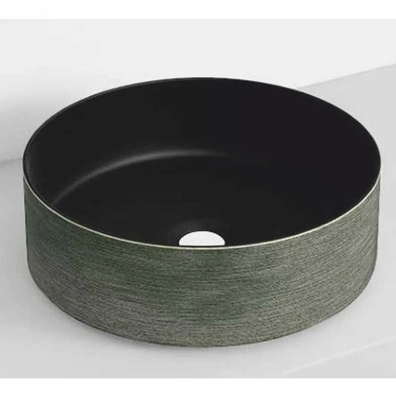 Casa Padrino Luxus Waschbecken Schale Schwarz / Grün Ø 36 cm - Rundes Keramik Waschbecken - Badezimmer Accessoires