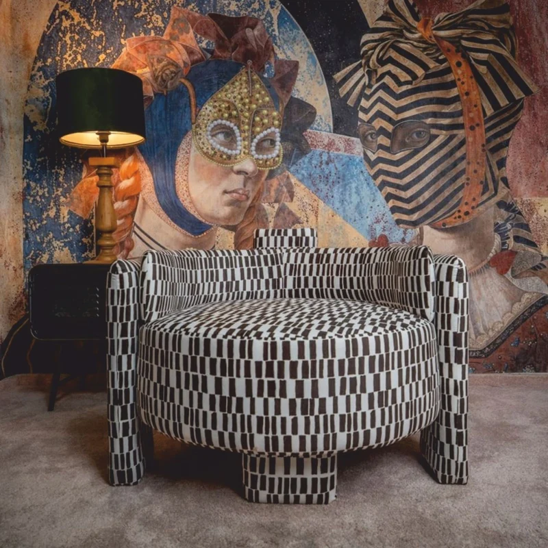 Casa Padrino Luxus Samt Sessel Schwarz / Weiß 96 cm - Wohnzimmer Sessel - Hotel Sessel - Wohnzimmer Möbel - Hotel Möbel - Luxus Möbel
